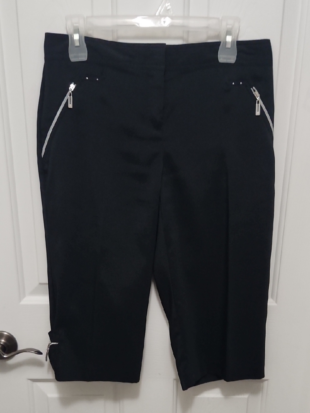 Izod Black Pull-On Capri Pants with Silver Zipper Accents